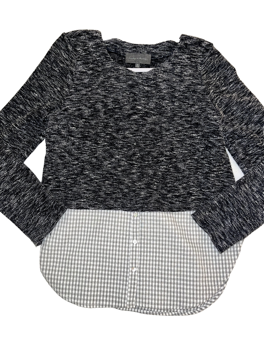 Sunday in Brooklyn Tunic Top Knit Button Front Checked Two Tone Size Medium